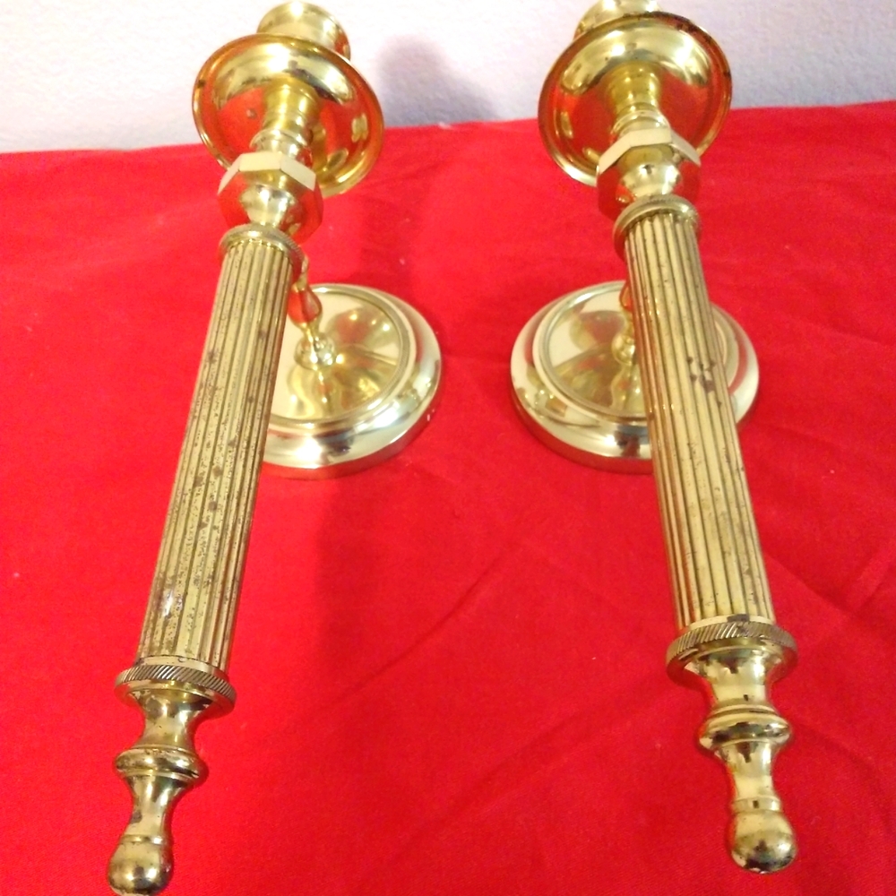 VTG. 2pc;TWISTED Brass Sconces ;Made in India; Candle Holder;13 1/2"L X 4 3/8"D